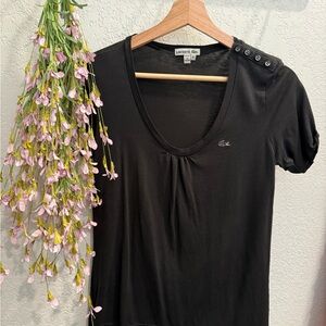 Lacoste Black Fitted Puff Sleeve T-Shirt